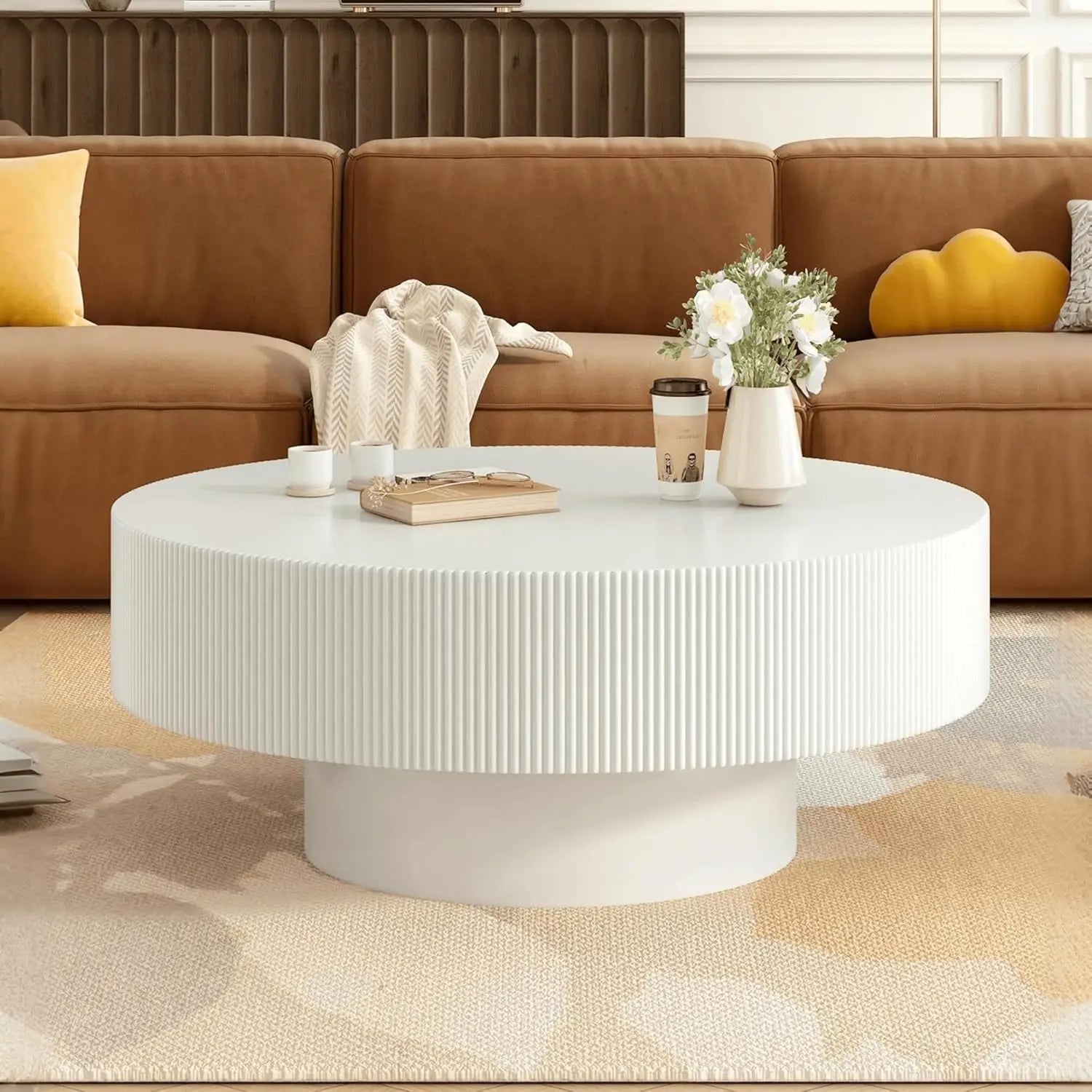 Modern Round Coffee Table With Sturdy Base