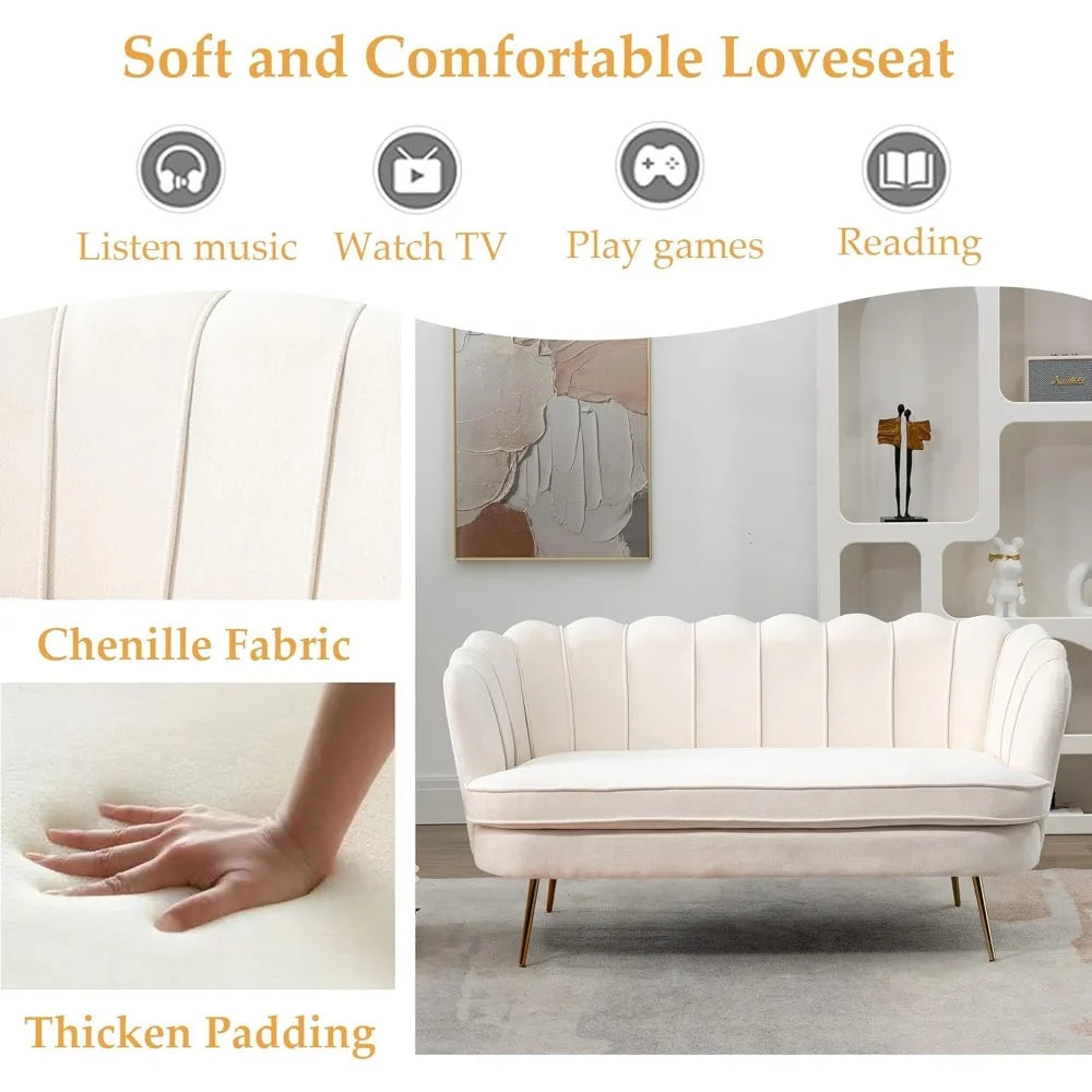 ZHUXIANG Modern Chenille Loveseat Sofa With Gold Metal Legs