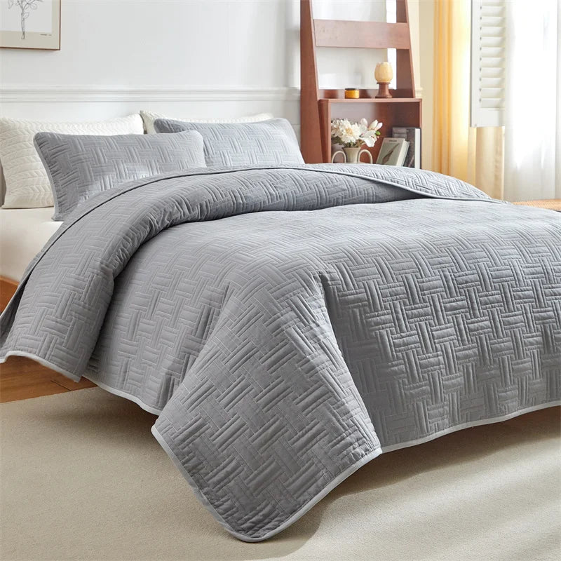 EGWCN Patchwork Bedspread Set Wheat Stripe Pattern 3Pcs Pillowcases