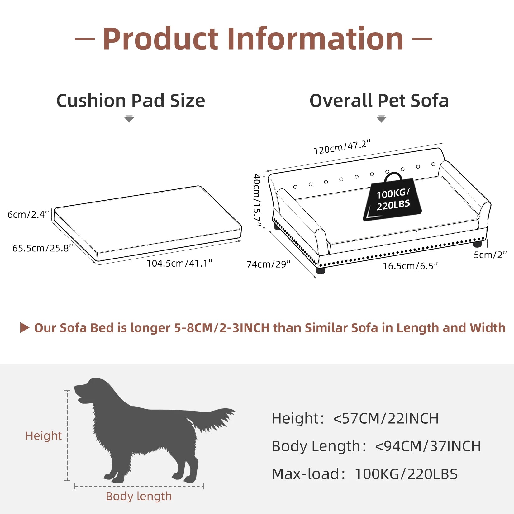 BINGOPAWCN Elevated Dog Bed Sofa With Microfiber Leather Cover Lounge Chair