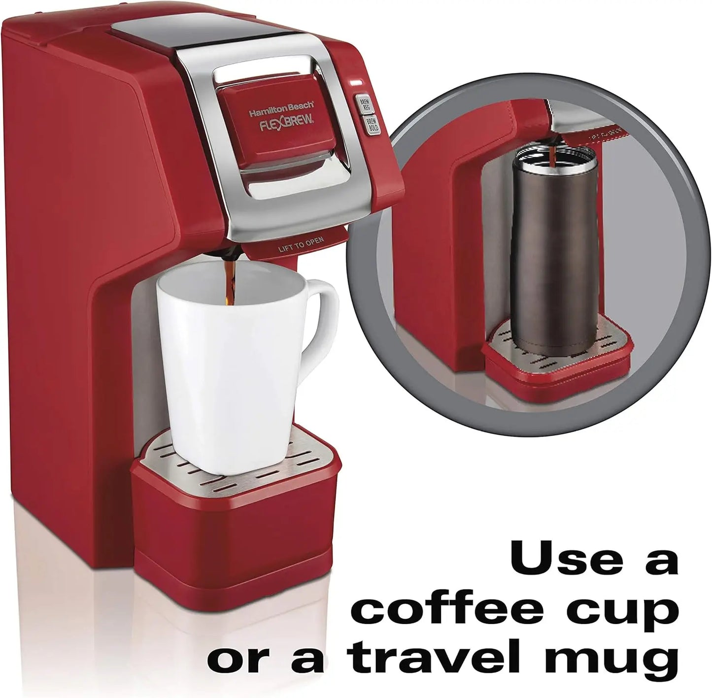 49945 FlexBrew Single-Serve Coffee Maker Compatible with Pod Packs and Grounds, 1 Cup, Red