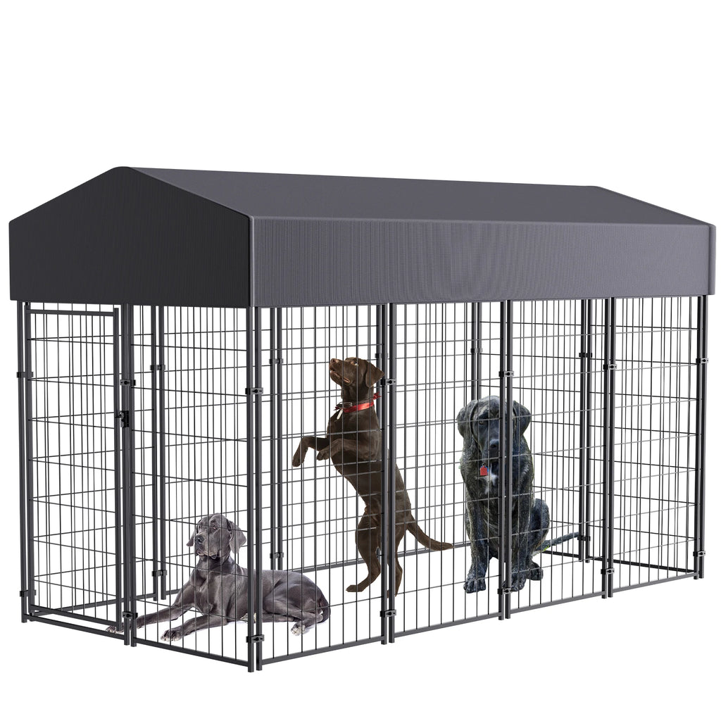 BINGOPAW Large Welded Wire Dog Kennel With UV Cover Roof Outdoor