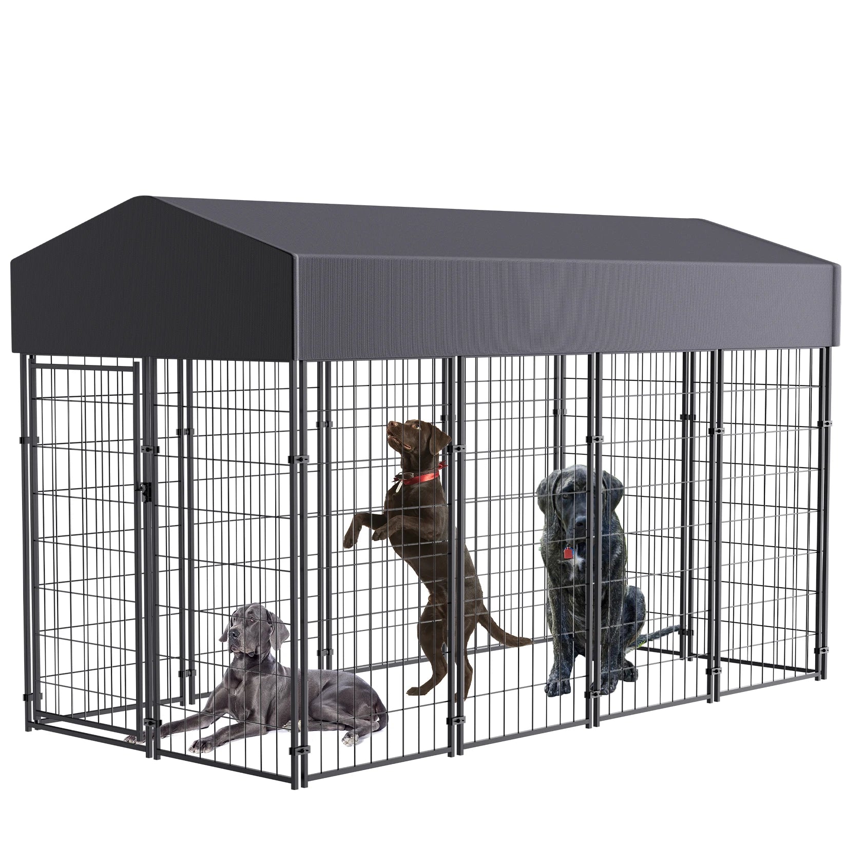 BINGOPAW Large Welded Wire Dog Kennel With UV Cover Roof Outdoor