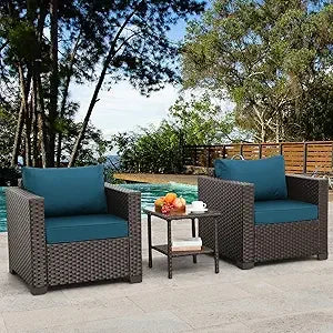 Outdoor Patio Furniture Club Chair Set With Glass End Table