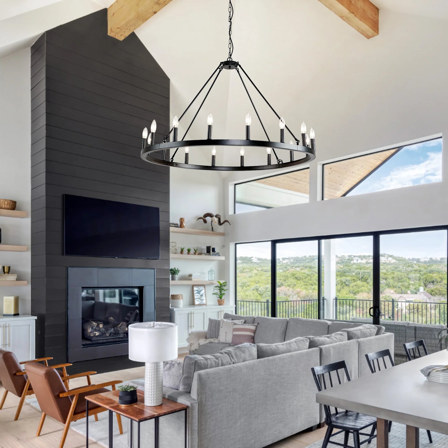 LovingC Wagon Wheel Chandelier Modern Rustic Farmhouse Pendant Light