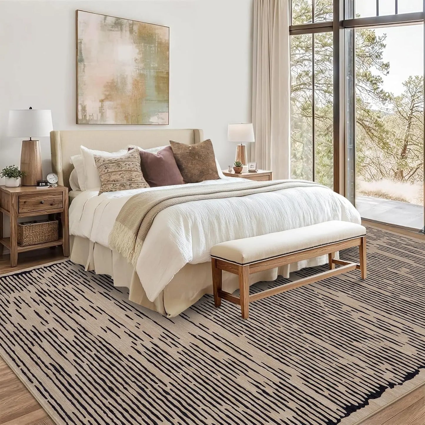 Rugs for Living Room Washable Modern Stripe Carpet Non Slip Soft Rug,Low Pile Area Rug for Bedroom Office Dining Room