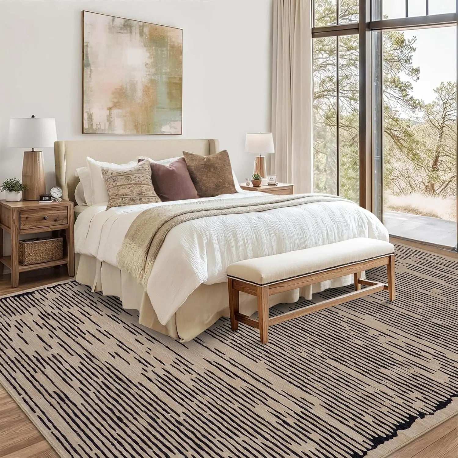Rugs for Living Room Washable Modern Stripe Carpet Non Slip Soft Rug,Low Pile Area Rug for Bedroom Office Dining Room