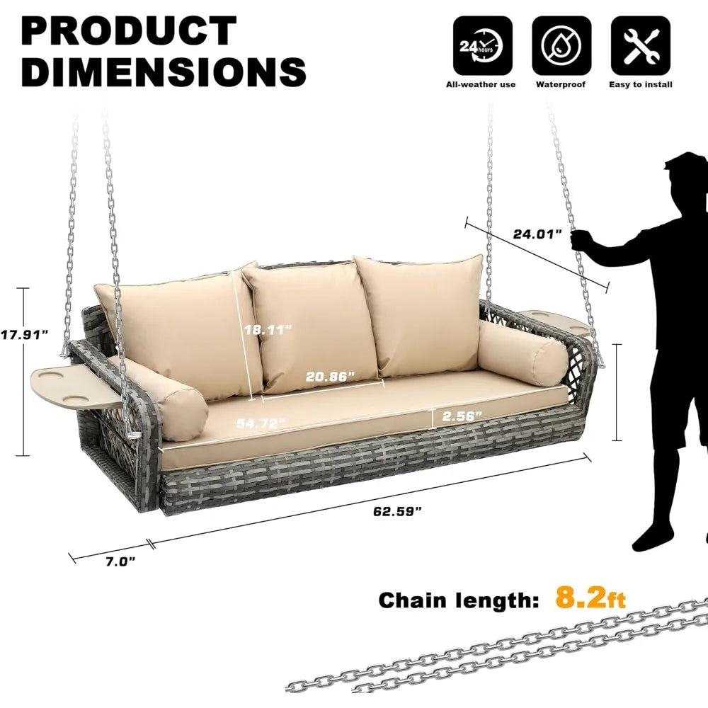 Wicker Porch Swing Rattan Outdoor Patio Bench Cushions