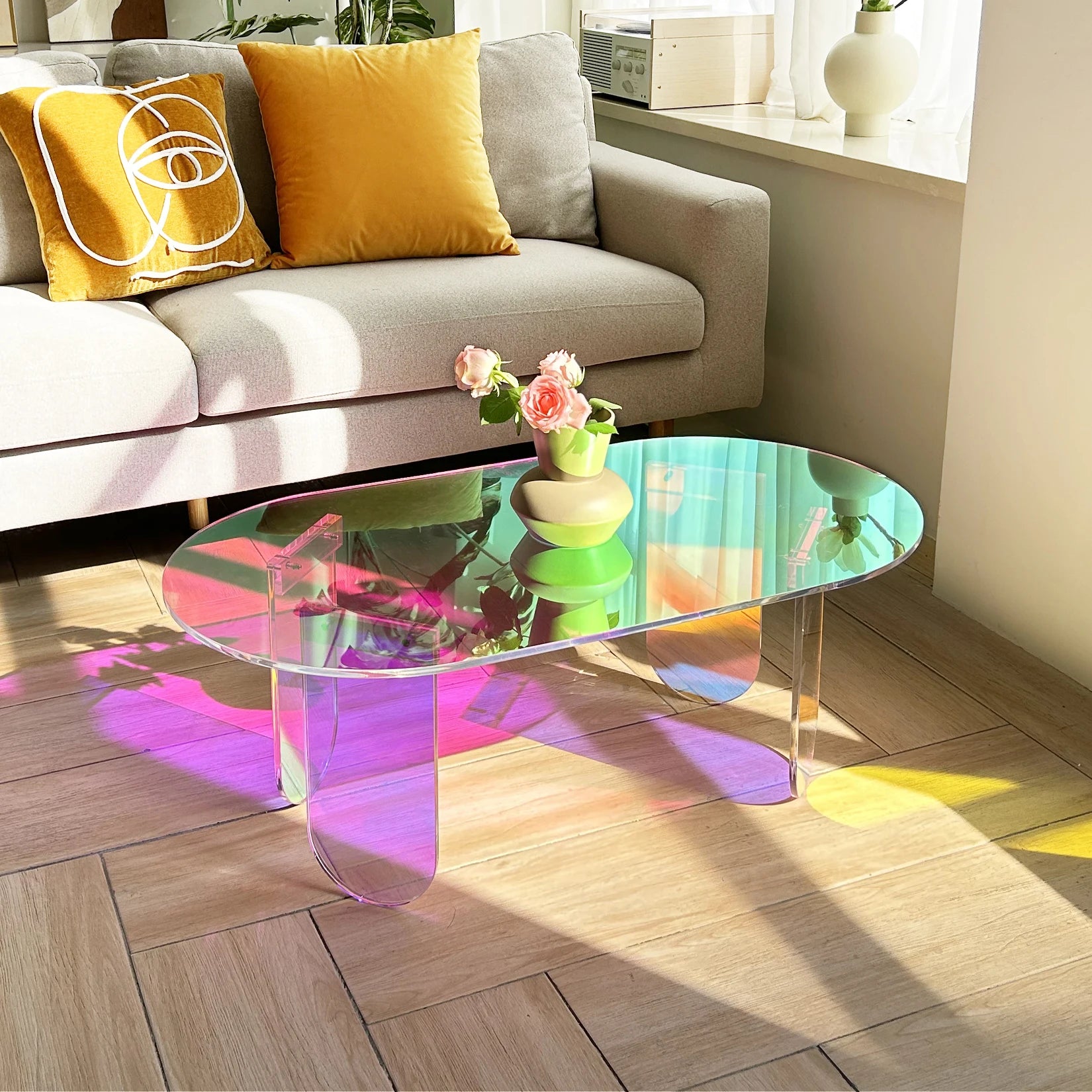 Folded Acrylic Coffee Table Iridescent Modern End Table