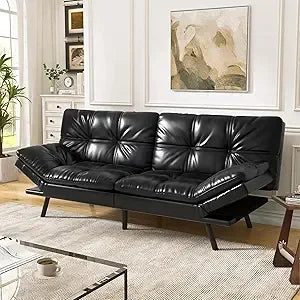 Faux Leather Futon Sofa Bed Convertible Couch Memory Foam Sleeper