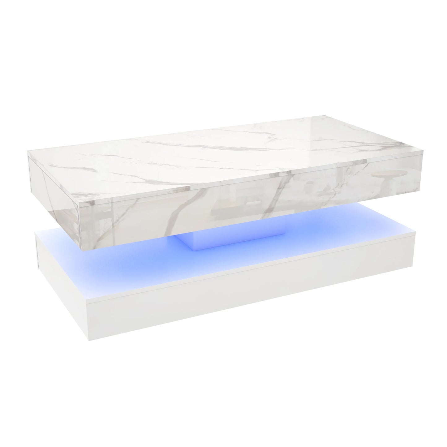 QiaoShiRen Modern Coffee Table With LED Lights Double Layer Storage Drawers