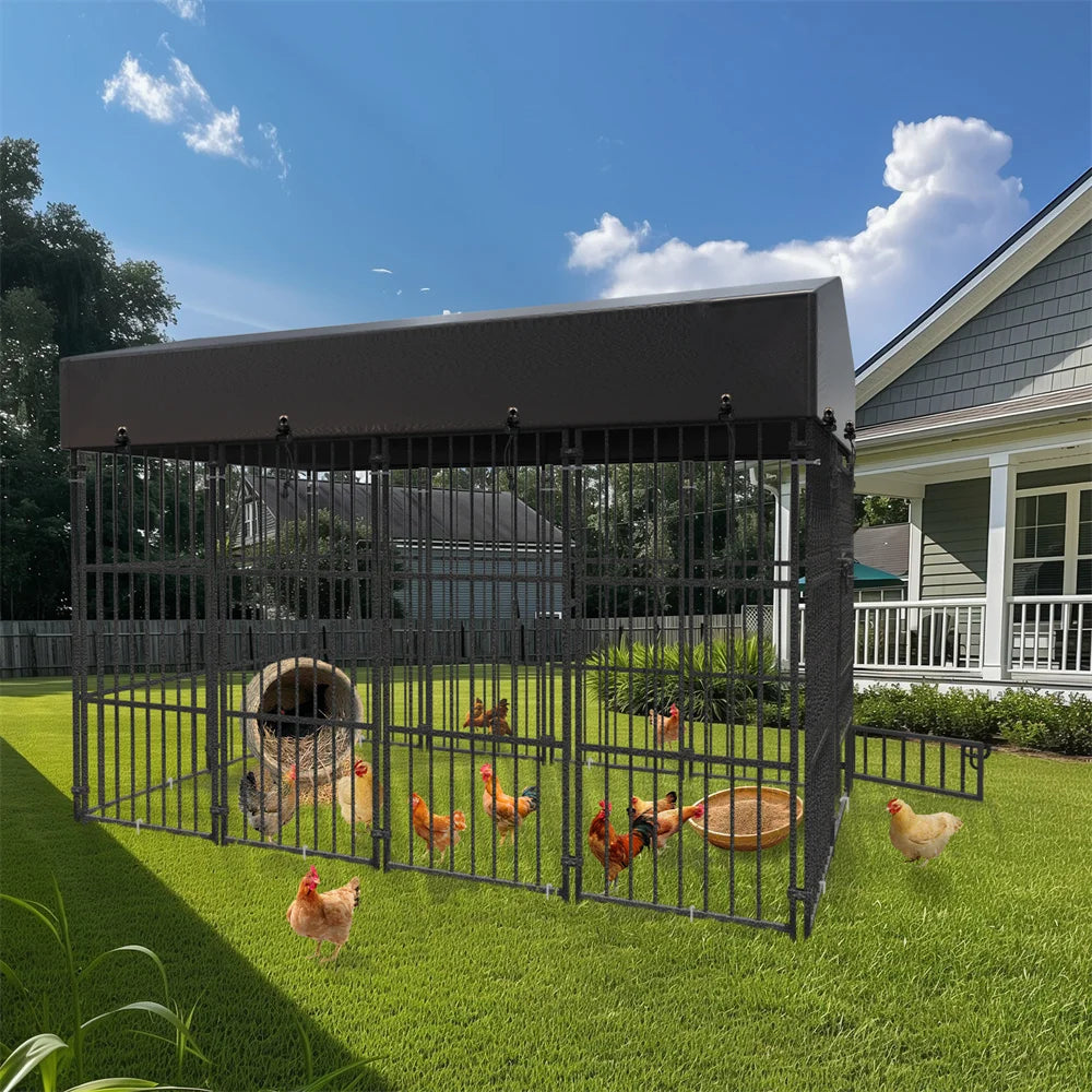 BORWARTH Dog Kennel Welded Metal Playpen With Roof Cover