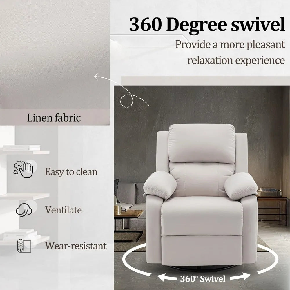 360 Swivel Rocker Chair Upholstered Glider Recliner For Adults