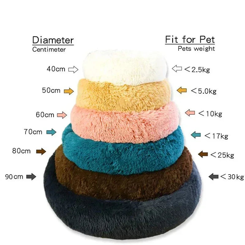 Round Plush Pet Bed For Dogs Fleece Comfort Warm Cozy