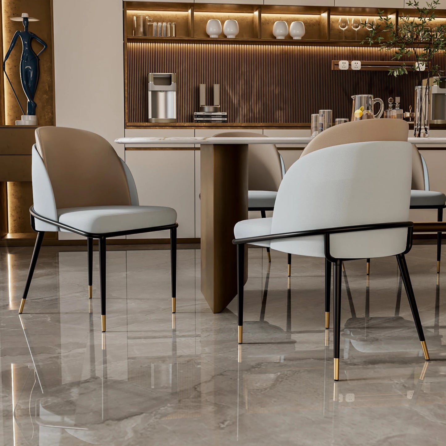 Modern Upholstered Dining Chairs Microfiber Leather Set of 2