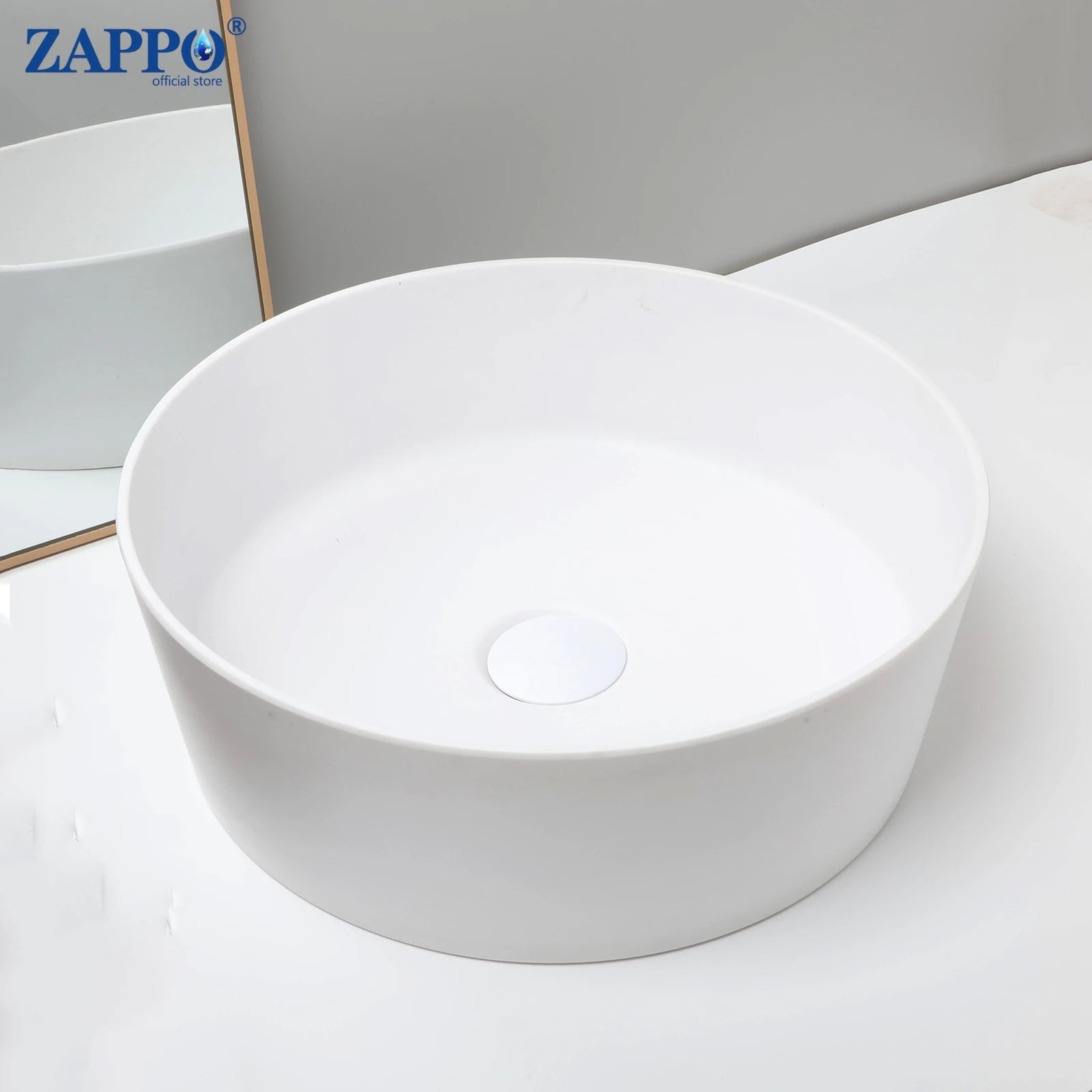ZAPPO Bathroom Vessel Sink With Drain Bathroom Stone Resin Washbasin Round Above Counter Bowl Sinks for Bar Hotel (No Faucet)