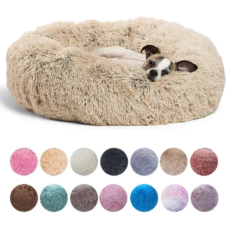 Round Plush Pet Bed For Dogs Fleece Comfort Warm Cozy