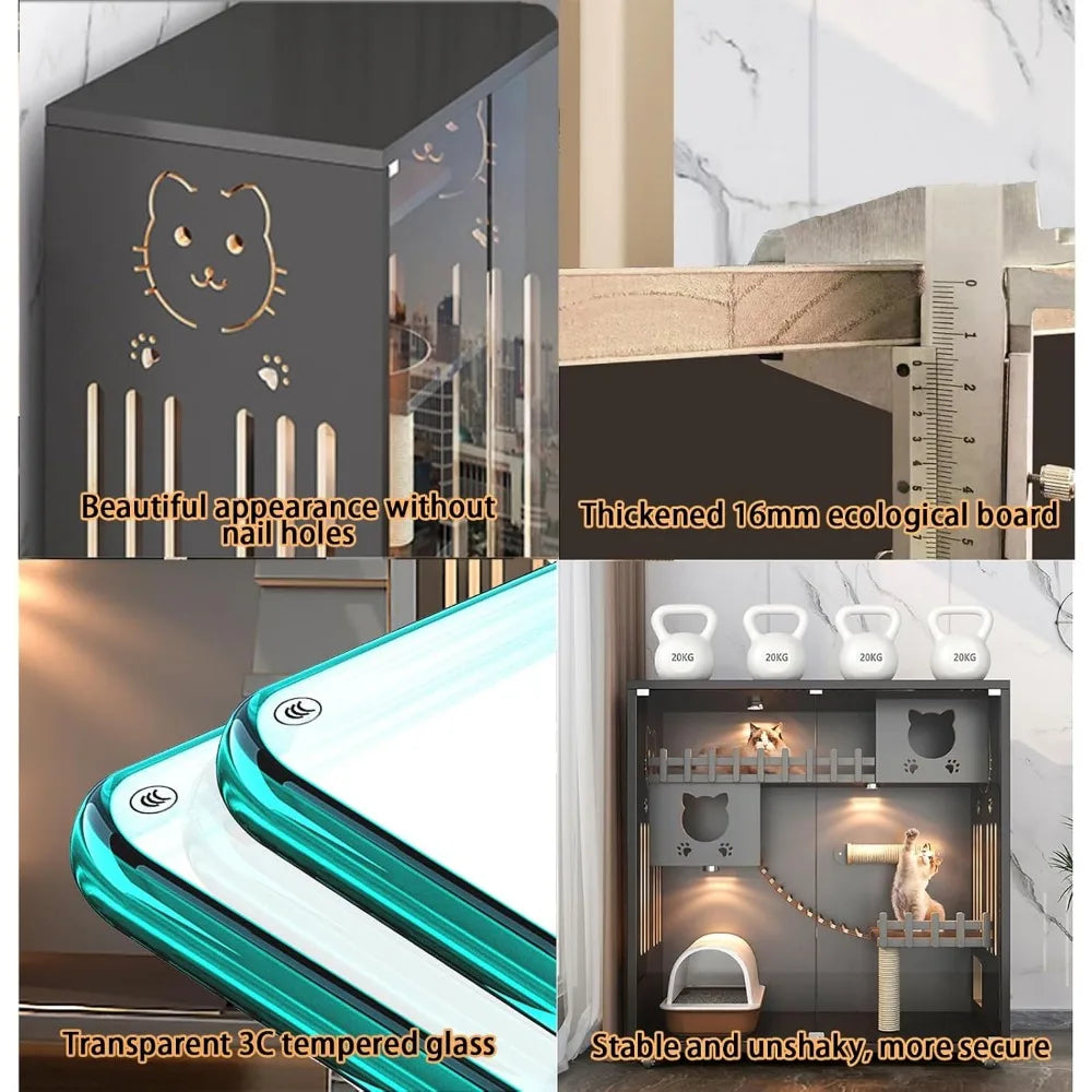 Closure Large Wooden Cat House With Scratching Posts And Wheels