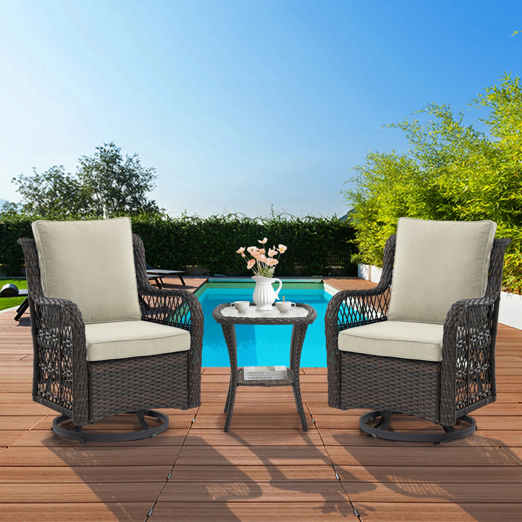 HobbyLane Outdoor Wicker Swivel Chair Set With Rattan Side Table