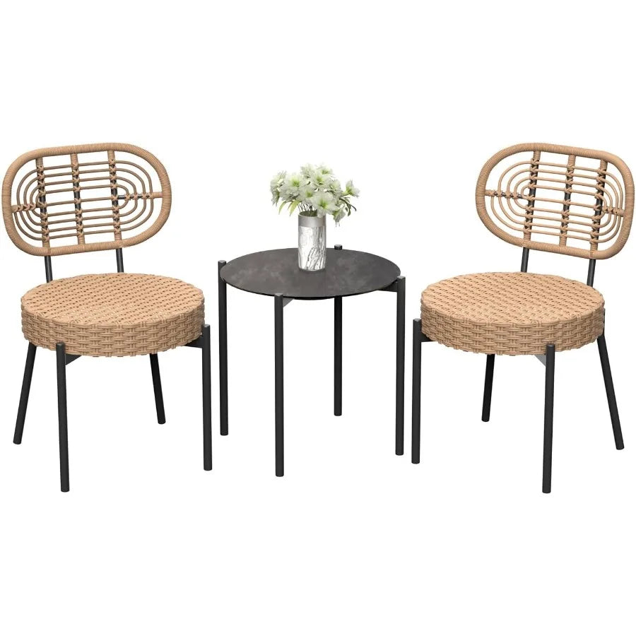 Wicker Patio Bistro Set With Glass Table And Rattan Chairs