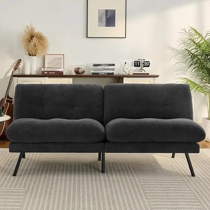 Faux Leather Futon Sofa Bed Convertible Couch Memory Foam Sleeper