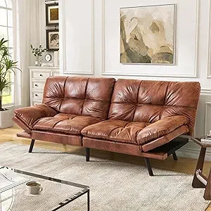 Faux Leather Futon Sofa Bed Convertible Couch Memory Foam Sleeper