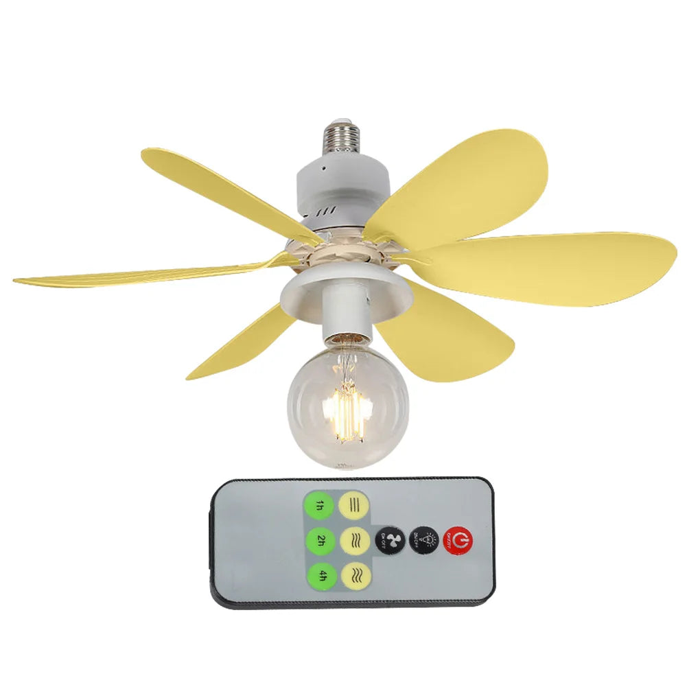 E27 Socket Fan LED Light E27 Base 52cm Modern LED Ceiling Fan Remote Control Chandelier Ceiling Fan 3 Speeds for Bedroom Kitchen
