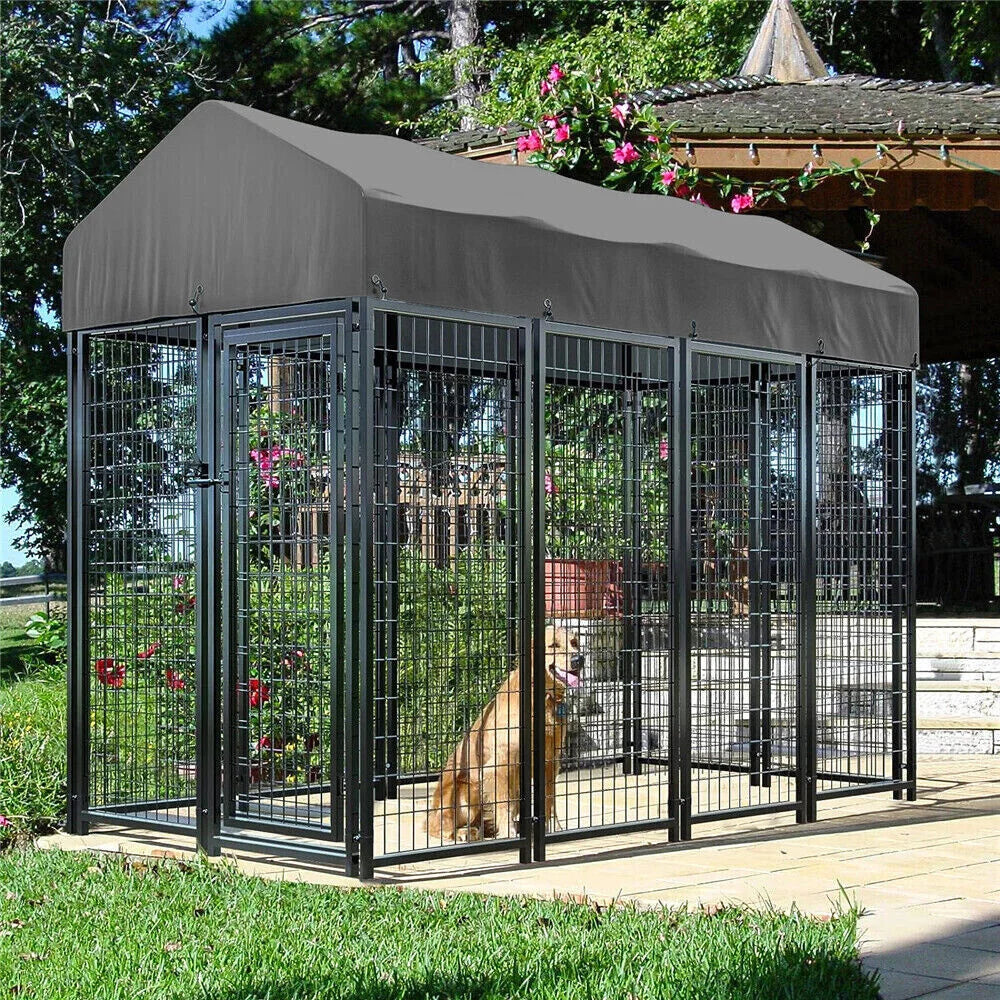 BORWARTH Dog Kennel Welded Metal Playpen With Roof Cover