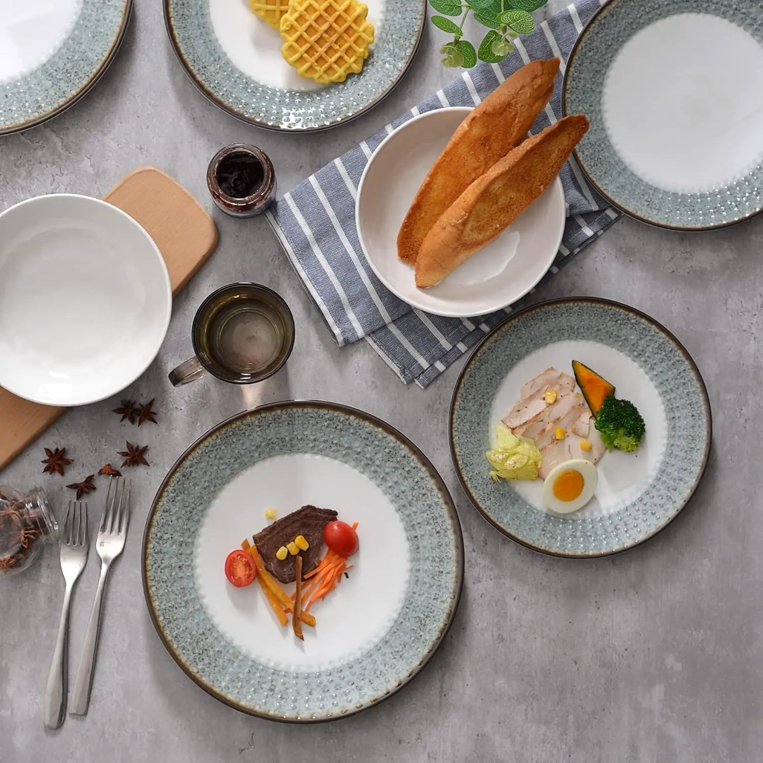 Melamine Dinnerware Sets 12pc For 4 Unbreakable Dishwasher Safe