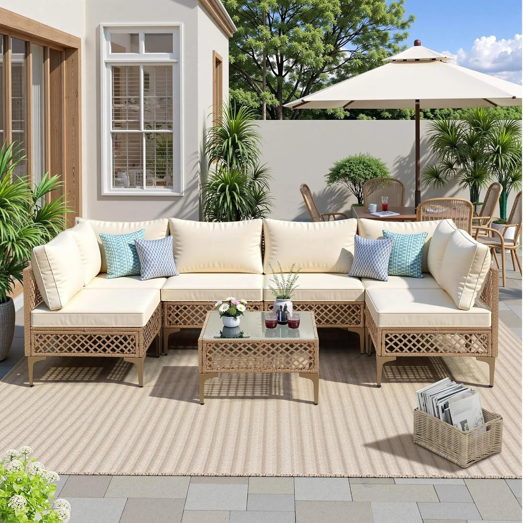 SEOGWISAM Outdoor 7-Piece Wicker Patio Furniture Set With Coffee Table