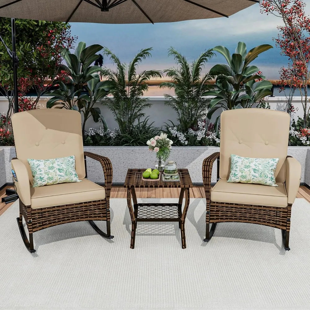 Patio Furniture Set With Outdoor Rocking Chairs And Rattan Coffee Table Weather Resistant
