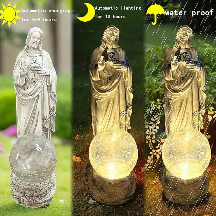 SHXI Jesus Statue Outdoor Decor Solar Lights Garden Religious Figure