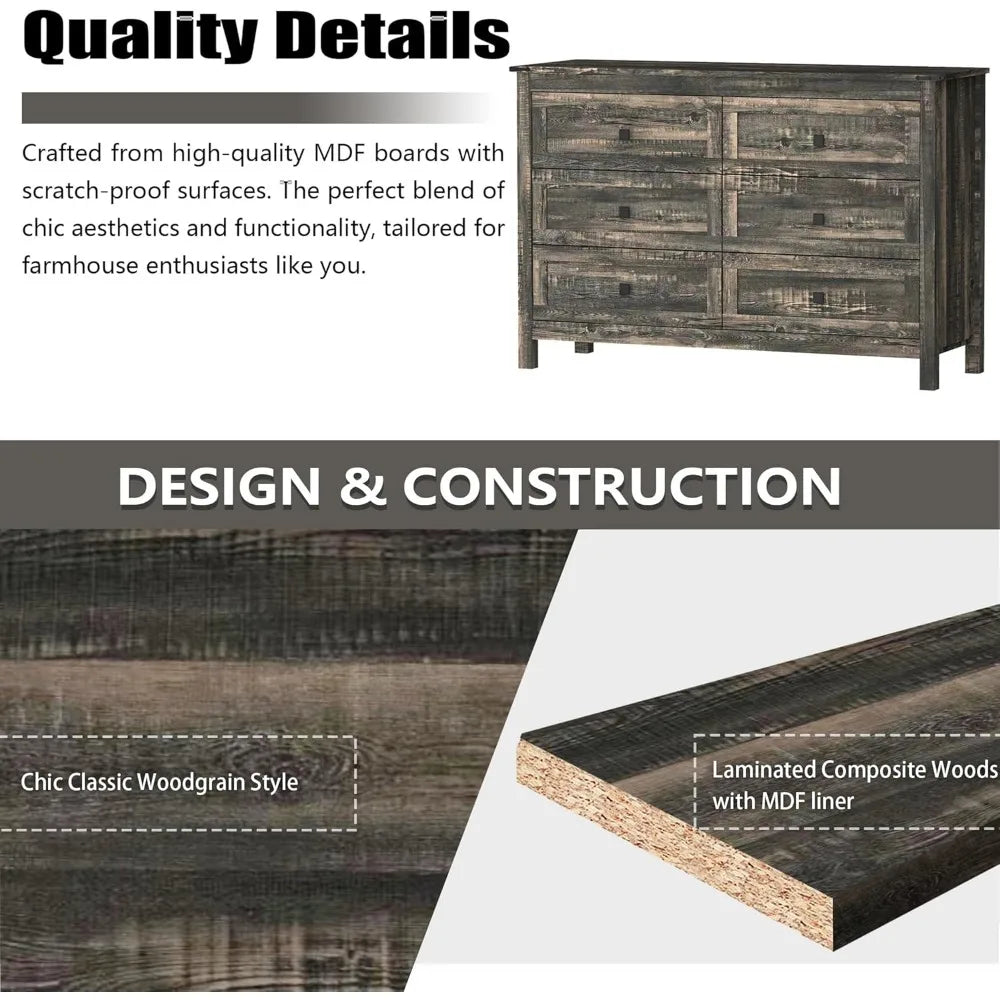 RBXC Farmhouse 3-Piece Bedroom Set With Rustic Dresser And Nightstands