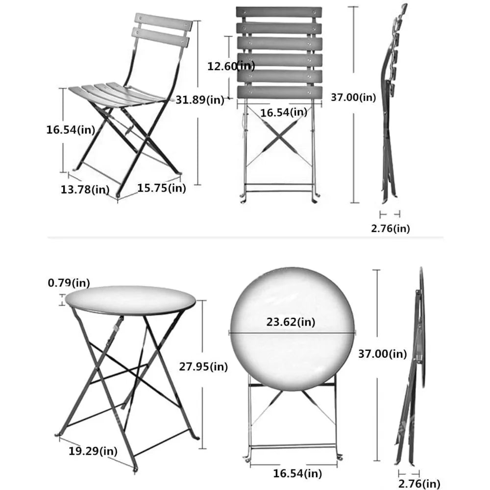 3-Piece Folding Bistro Set Weather-Resistant Outdoor Indoor Conversation Set for Patio