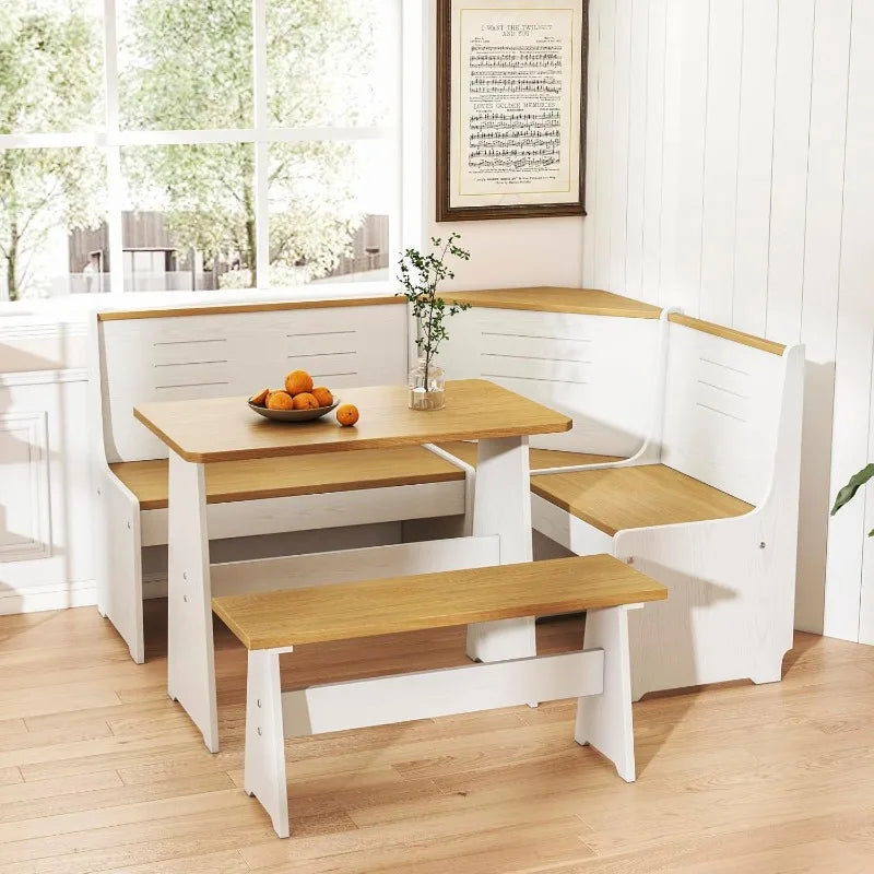 Breakfast Nook L Shaped Dining Set With Bench And Chairs Space Saving Wood