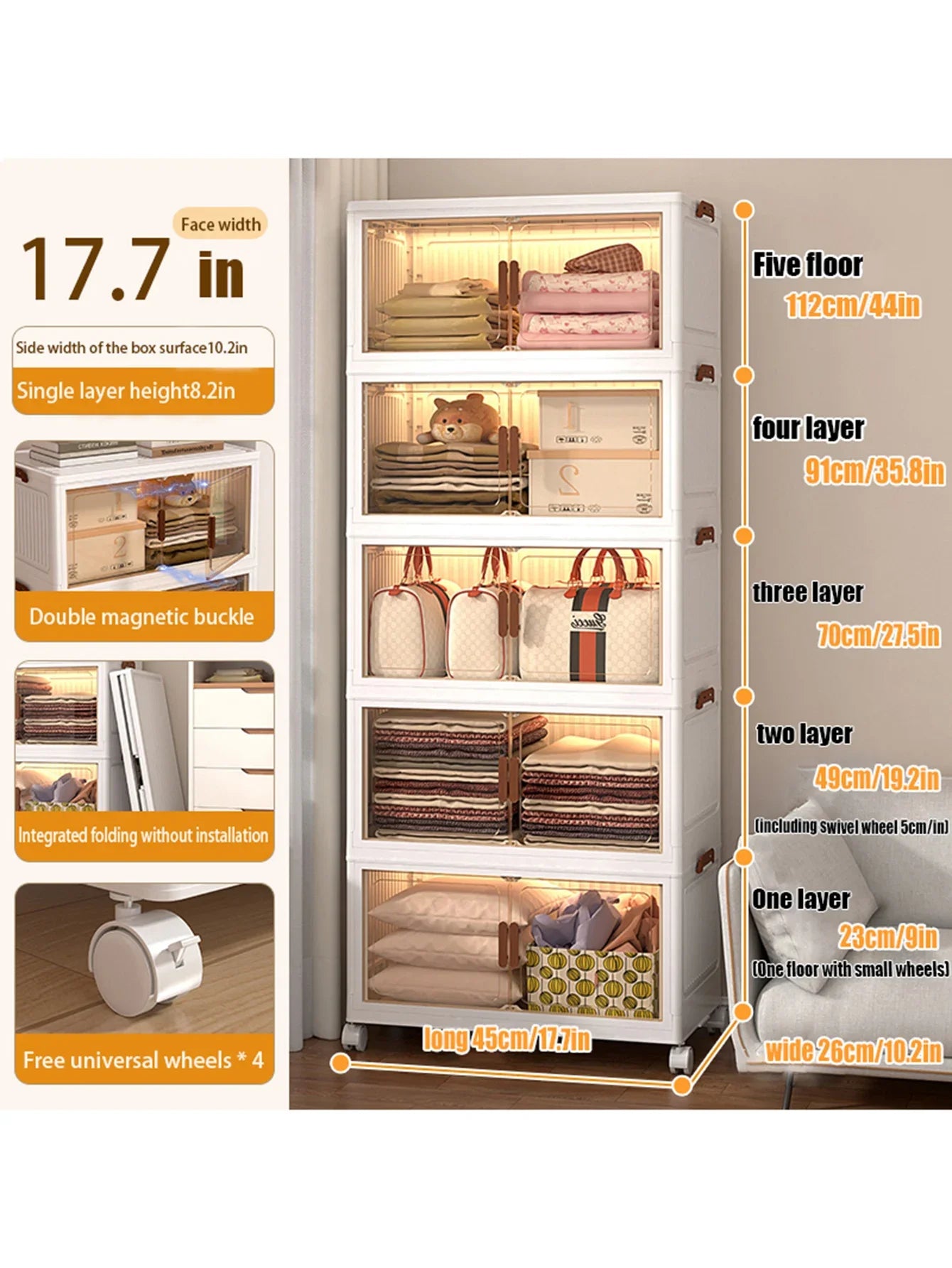 Versatile 5 Layer Folding Storage Cabinet Magnetic Doors