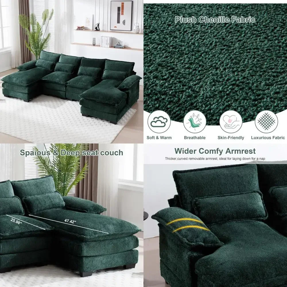 XMSJ Chenille U-Shaped Cloud Sectional Sofa