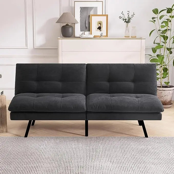 Faux Leather Futon Sofa Bed Convertible Couch Memory Foam Sleeper