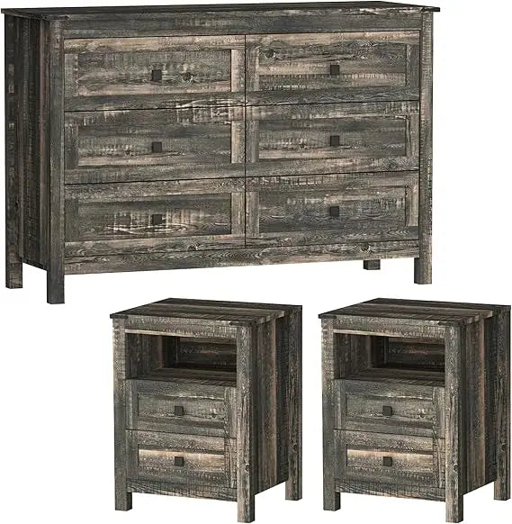 RBXC Farmhouse 3-Piece Bedroom Set With Rustic Dresser And Nightstands