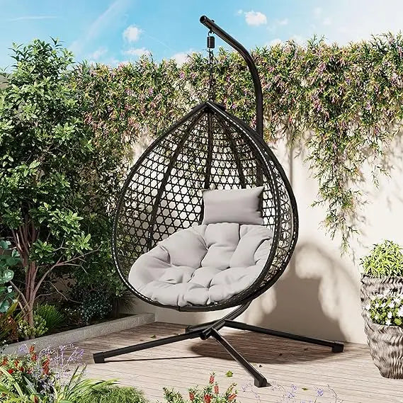 DOONELITH Egg Chair With Stand Outdoor Patio Wicker Swing