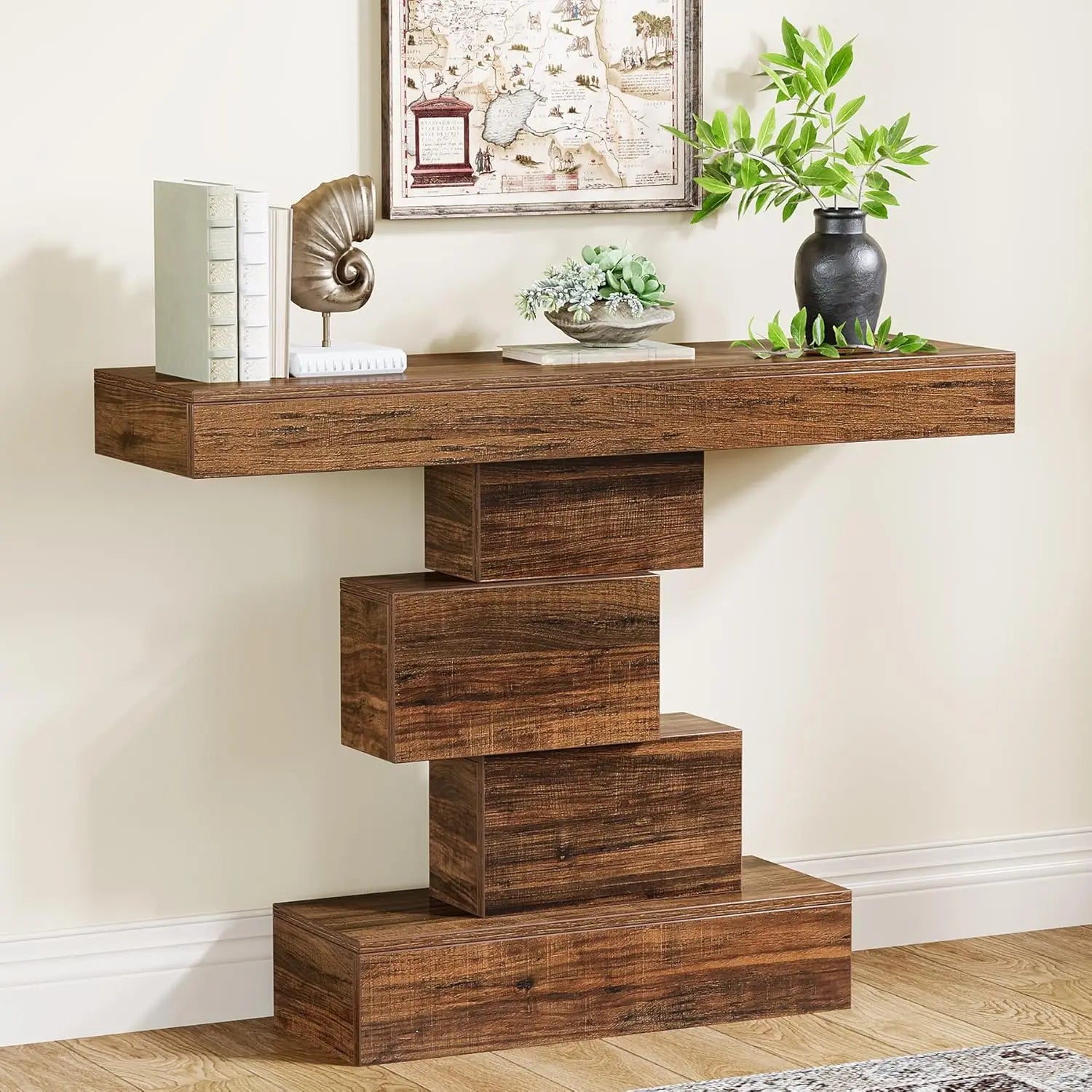 Tribesigns Farmhouse Console Table With Geometric Base For Entryway
