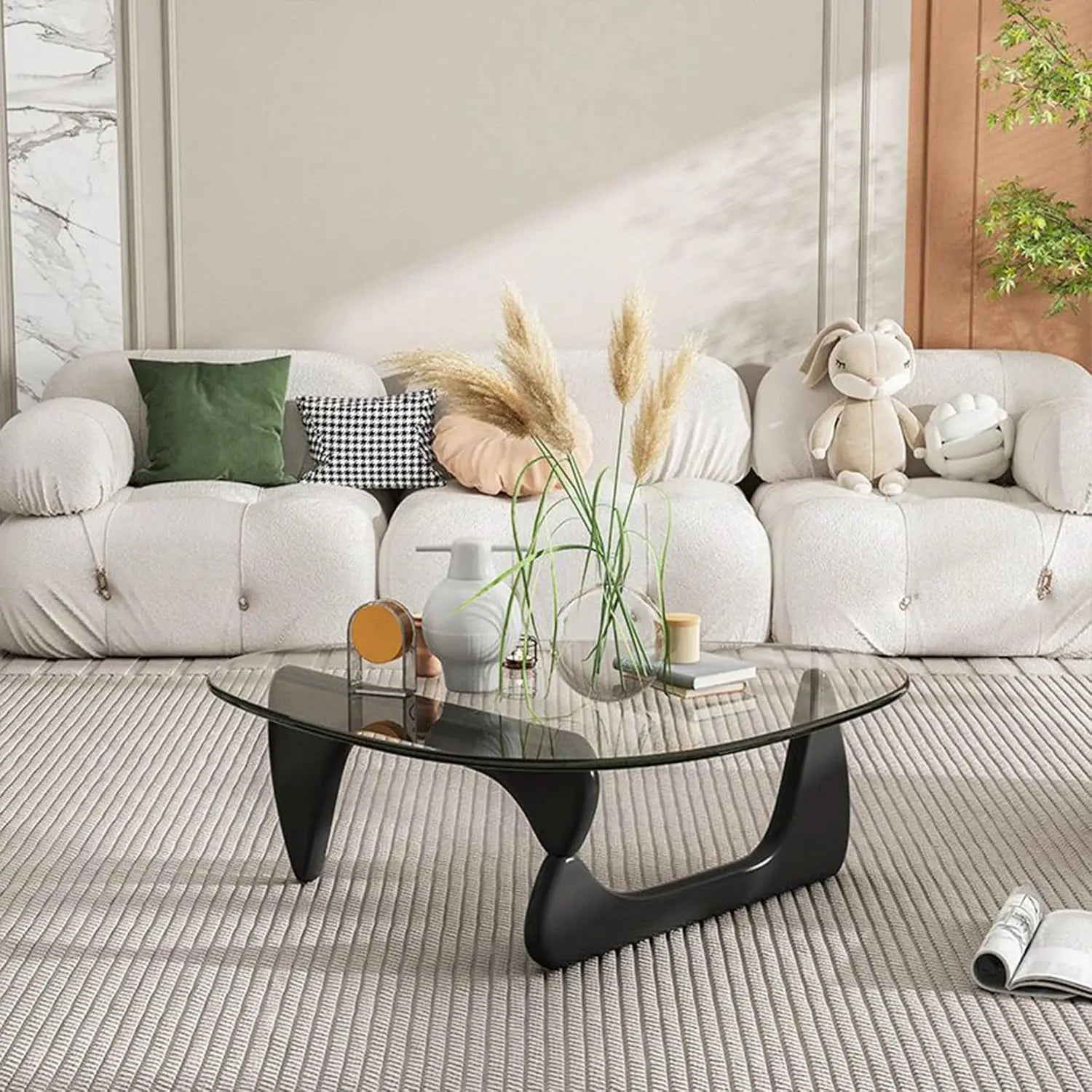 Triangle Glass Coffee Table With Wooden Base Modern