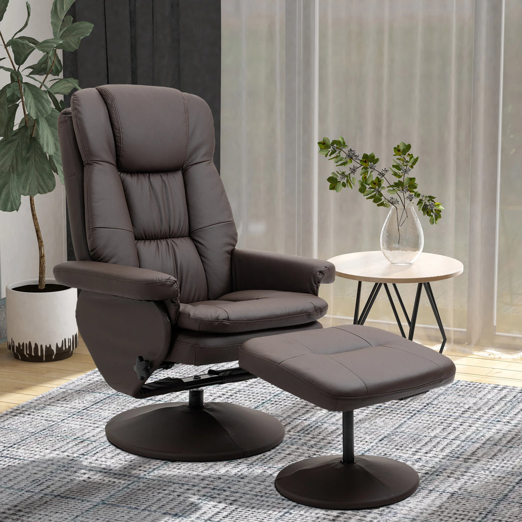 HOMCOM Modern PU Leather Recliner Chair With Footrest