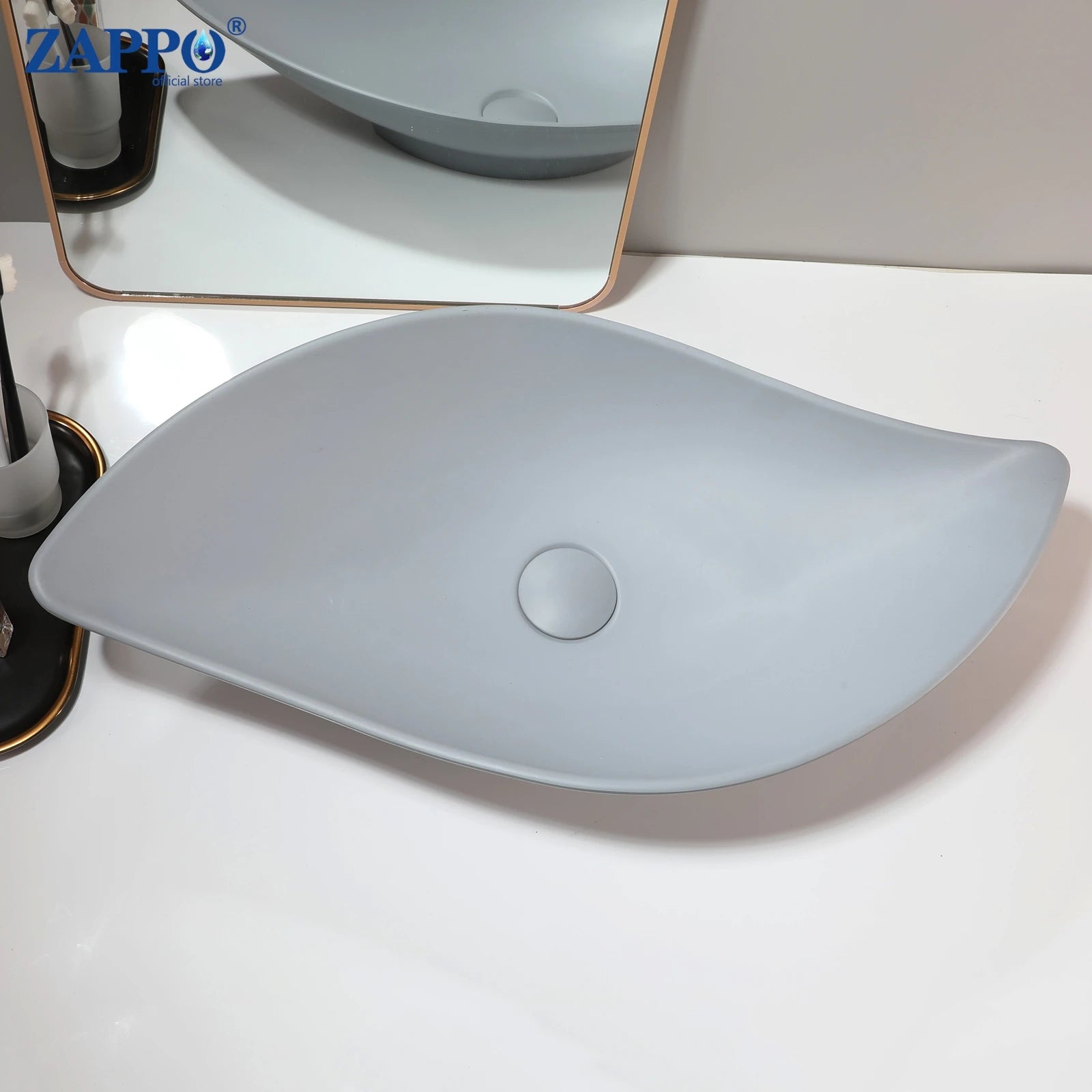 ZAPPO Bathroom Vessel Sink With Drain Bathroom Stone Resin Washbasin Round Above Counter Bowl Sinks for Bar Hotel (No Faucet)