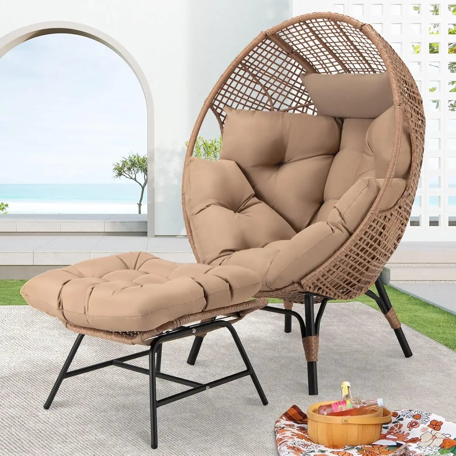 Guangbai Patio Egg Chair Ottoman Indoor Outdoor Lounge