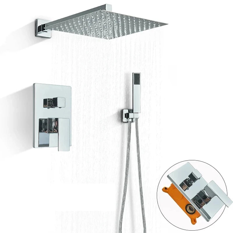 Rozin Chrome Rainfall Shower Faucet Set Wall Mounted Dual-Control