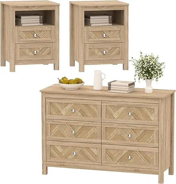 MKDK 3 Piece Bedroom Set With Dresser And Nightstands