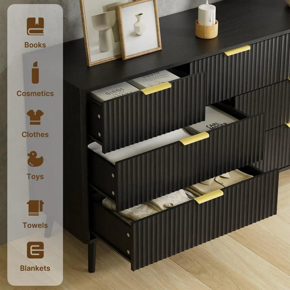 MKDK Black Dresser And Nightstand Set For Modern Bedroom