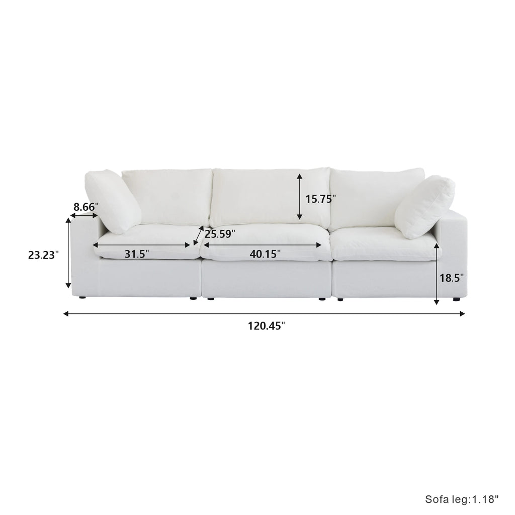 120.45" Cloud Modular Sectional Sofa Minimalist 3-Seats Sofa Couch Convertible Couch Deep Seat Couches for Living Room Sofa Sets