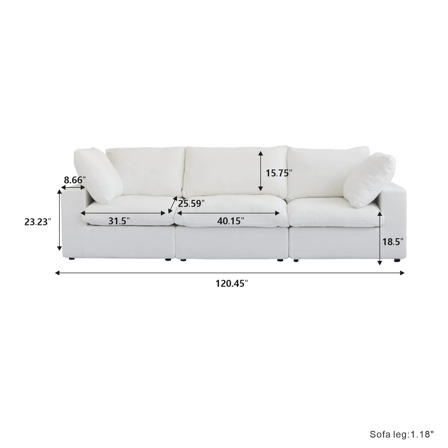 120.45" Cloud Modular Sectional Sofa Minimalist 3-Seats Sofa Couch Convertible Couch Deep Seat Couches for Living Room Sofa Sets